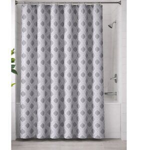 Comfort Bay Shower Curtain Liner Gray Stripe Taffeta 70x72 Inch 13 Pc w/ Hooks
